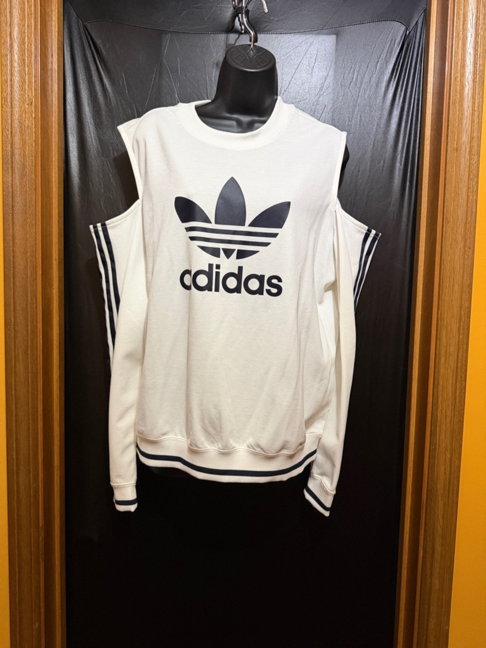 adidas White Sleeveless Sweatshirt with Black Trefoil
